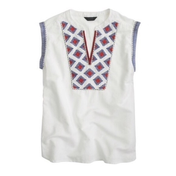 J. Crew Sunburst Embroidered Boho Linen Sleeveless Blouse, Size 2 - Picture 2 of 15